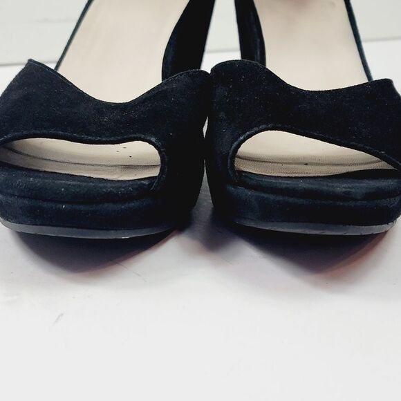 Vagabond Whimisgoth Dark Fairy Peep Toe Black Suede Girlie Ankle Wedge Size 11 - Picture 8 of 12